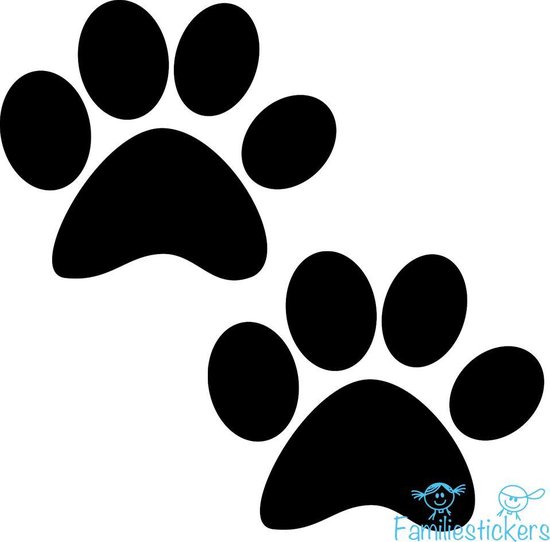 Hondenpootje / hondenpootjes - zwart - autostickers - 2 stuks – 7 cm x 5,5 cm – hondenpoot – hondensticker