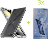 iPhone 5 / 5S / 5C / SE (2016) - Anti Shock Silicone Bumper Hoesje - Transparant + 3X Tempered Glass Screenprotector