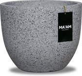 Leah – ronde bloempot/plantenbak/bloembak - grijs  – granito look - trendy plantenpotten - 24x19,6cm - met afwateringsgat - buiten/binnen