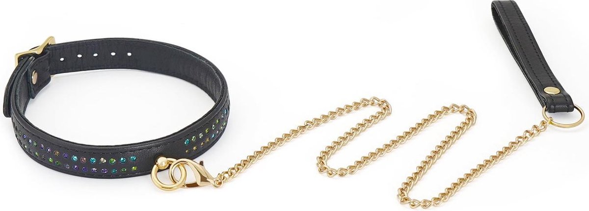 Liebe Seele - Shining Girl Handgemaakte Leren collar Met Rosé Gouden leiband Ketting Met strass Steentjes
