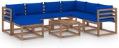 vidaXL 8-delige Loungeset met blauwe kussens