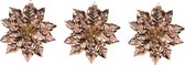 6x stuks decoratie bloemen kerststerren koper glitter clip 24 cm - Decoratiebloemen/kerstboomversiering/kerstversiering