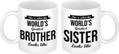 Worlds Greatest Brother en Sister mok - Broer en Zus cadeau/ cadeautje beker/ mokken set