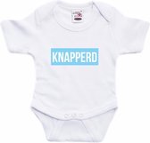 Knapperd tekst baby rompertje blauw/wit jongens - Kraamcadeau - Babykleding 80 (9-12 maanden)