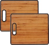 2x stuks bamboe houten snijplanken/serveerplanken met handvat 38 cm - Snijplanken van hout