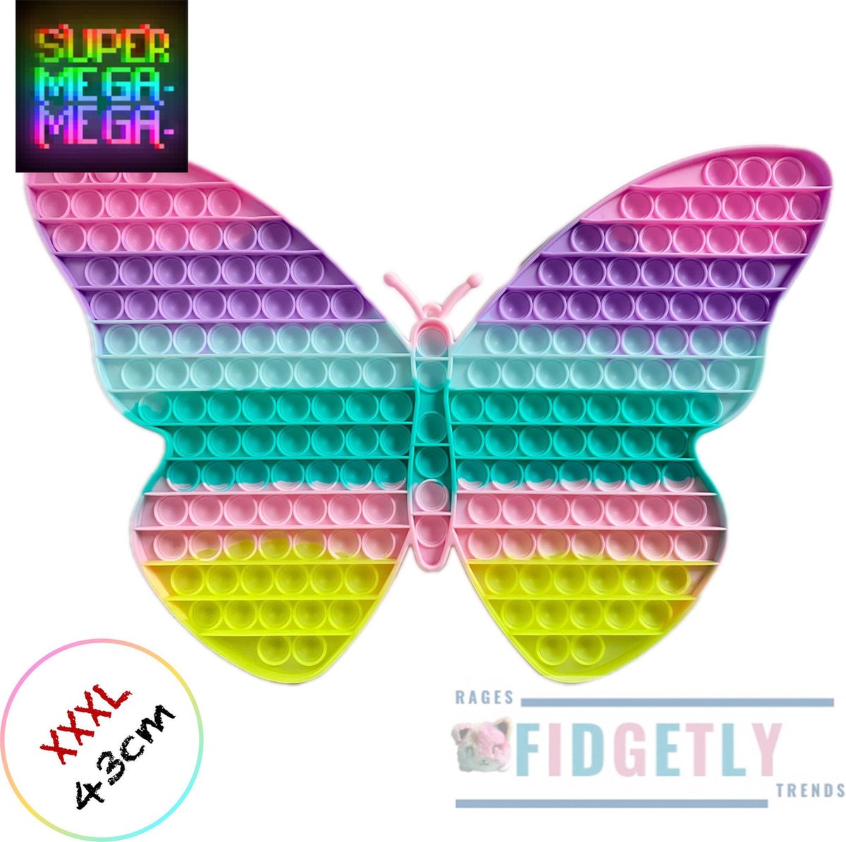 MEGA Pop it – multicolore Unicorn Rainbow Color- XXXXL Popit papillon –  43cm | bol.com