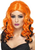 Pruik - Oranje / zwart - Krullend
