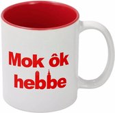 Mok 350 ml - rode binnenkant - tekst Mok ok Hebbe - Hallo Dordrecht