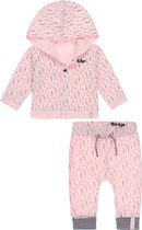 Dirkje Bio Basic SET(2delig) Roze Vest, Roze broek met print - Maat 74