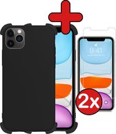 Hoes voor iPhone 11 Pro Max Hoesje Siliconen Case Shock Proof Met 2x Screenprotector - Hoes voor iPhone 11 Pro Max Hoes Back Cover Hoesje Met 2x Screenprotector - Zwart