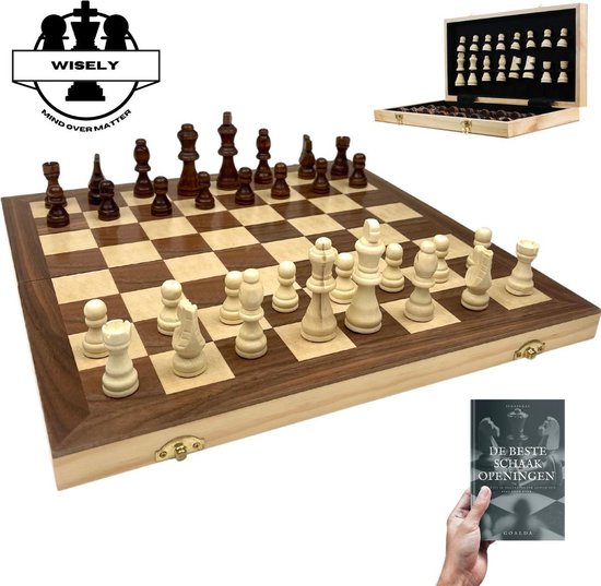 Afbeelding van het spel Wisely - Schaakset XL - Schaakspel - Schaken - Schaakbord Met Schaakstukken - Gratis Schaakboekje Met Openingszetten -Hout - Inklapbaar - 38cm bij 38cm
