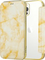 ShieldCase Marble Gold geschikt voor Apple iPhone 12 Pro Max Wallet flip case - Hardcase bookcase hoesje marmer look - Goud kleurig telefoonhoesje marmeren uitstraling - Book Case met pasjeshouder