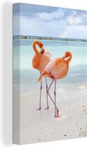 Canvas Schilderij Flamingo - Zee - Zomer - 20x30 cm - Wanddecoratie
