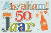 Abraham 50 jaar! Een mooie wenskaart met diverse kleuren en niet te vergeten de champagne. Een leuke wenskaart om bij een cadeau te voegen of om zo te geven. Inclusief envelop en in folie ver