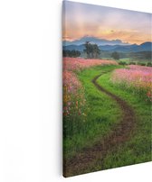 Artaza Canvas Schilderij Kosmos Bloemenveld Met Een Pad - Bloemen - 40x60 - Poster Foto op Canvas - Canvas Print