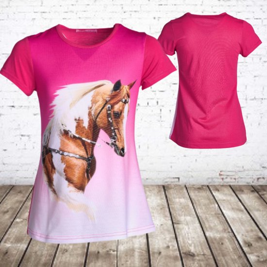 Paarden shirt roze J03 -s&C-86/92-t-shirts meisjes
