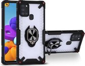 Matte TPU + PC magnetische schokbestendige hoes met ringhouder voor Samsung Galaxy A21s (zwart)