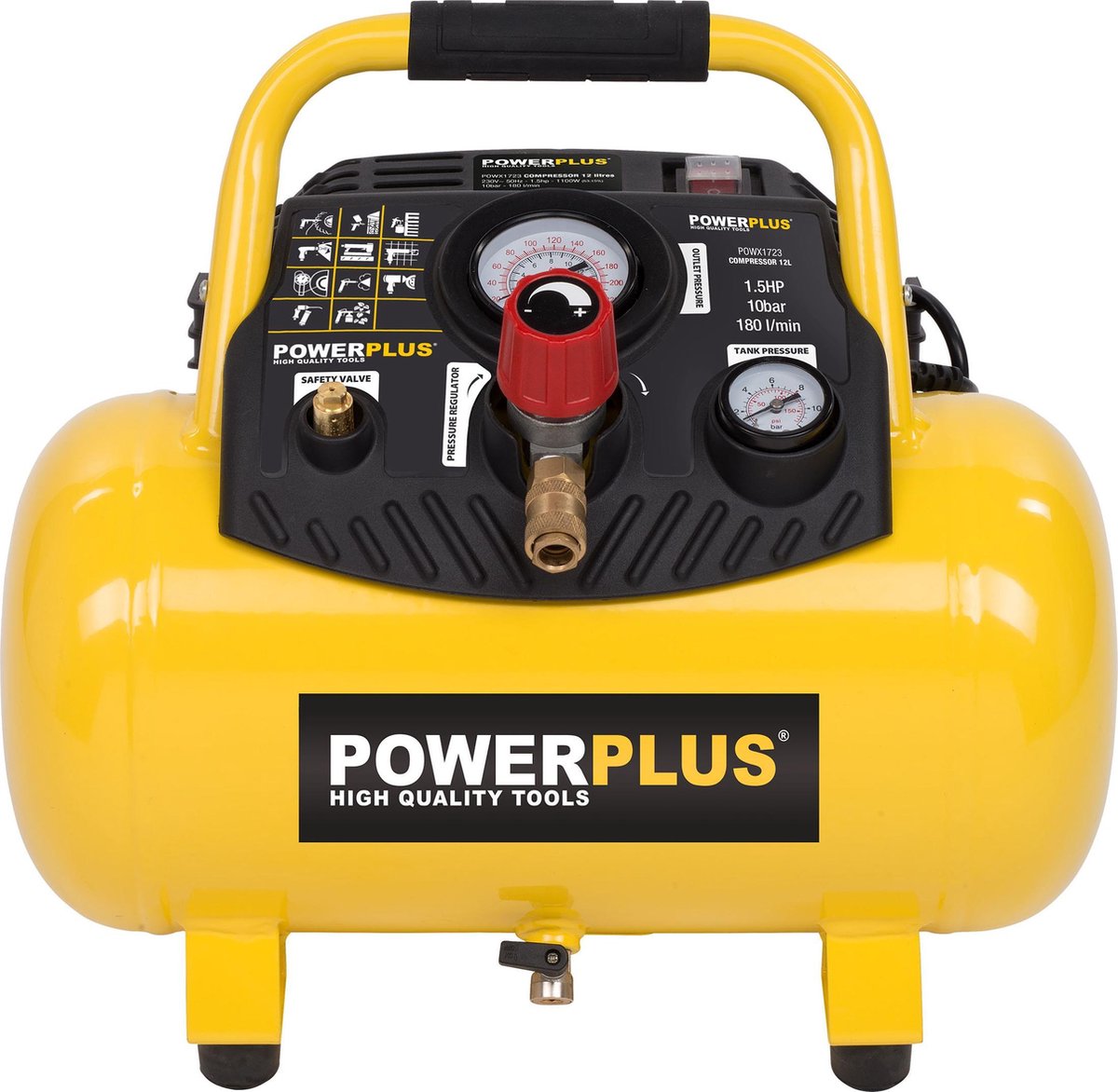 Powerplus POWX1723 Compressor - Luchtcompressor - 1100W - 10 bar - Olievrij  - 12L... | bol.com