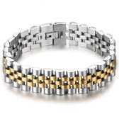 Victorious Armband Heren Zilver Goud – Eenvoudige Zilveren Kliksluiting – Zilver/Goud – 20cm