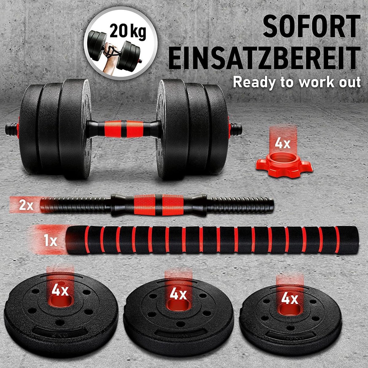RE:SPORT 2-in-1 Halters 20kg: dumbbells + barbell in één set thumbnail 4