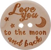 Durable Knoop 'Love you to the moon and back' 30mm. Kaart á 2 stuks - houten knoop