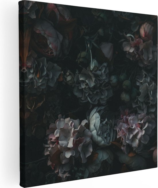 Artaza Canvas Schilderij Bloemen In Het Donker - Duisternis - 70x70 - Foto Op Canvas - Canvas Print