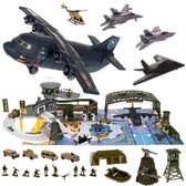 XXL Grote Militaire Speelgoedfiguren Set - Leger basis - Soldaten vliegveld landingsbaan - speelfiguren speelgoed stoer jongens - Straaljager, Helikopter