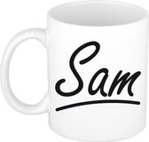 Sam naam cadeau mok / beker met sierlijke letters - Cadeau collega/ vaderdag/ verjaardag of persoonlijke voornaam mok werknemers