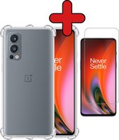 OnePlus Nord 2 Hoesje Siliconen Shock Proof Case Transparant Met Screenprotector - OnePlus Nord 2 Hoesje Cover Extra Stevig