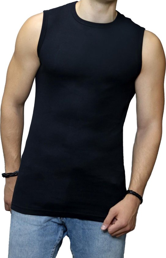2 Pack Top kwaliteit extra lang A-Shirt - Mouwloos - O hals - Zwart - Maat L