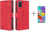 Telefoonhoesje Samsung Galaxy A51 | Hoogwaardig Pu Leren Bookcase | Pasjeshouder | Luxe Uitstraling | Rood + 1x screenprotector