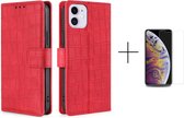 Telefoonhoesje iPhone 11 | Hoogwaardig Pu Leren Bookcase | Pasjeshouder | Luxe Uitstraling | Rood + 1x screenprotector