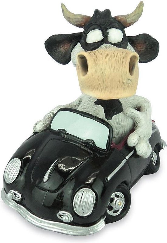 figurine drôle de vache dans une voiture - passé le permis de conduire - peinte à la main - 10 cm de haut