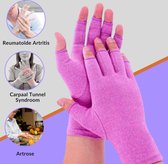 KANGKA® Artritis Compressie Handschoenen met Open Vingertoppen Maat M - Thuiswerk Katoen Handschoen - Paars