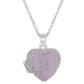 Joy|S - Zilveren hartje medaillon met ketting - roze zirkonia - ISJ luxury collection