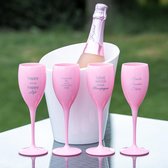 4x Roze Pink Champagneglazen 17cl Met Verschillende Quotes - Onbreekbaar - Pink Flute - Erg Trendy - PGplastics