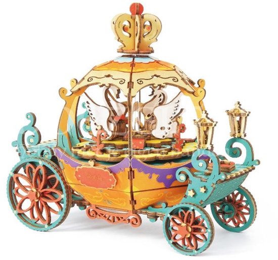 Robotime - Muziekdoos - DIY - 3D - Pumpkin Carriage - Houten Modelbouw van Robotime — afbeelding 5