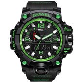 Heren Horloge Zwart met Groen en Zwart rubber band | Smael | Waterdicht |Glow in dark | Mud Master | Leger | Grof | Licht | Timer | Eyecatcher | Master| Vaderdag Cadeau | Vaderdag | kado|