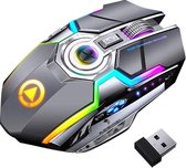 Elementkey DML4 Draadloze USB 2.4Ghz Gaming Muis met RGB verlichting- Stille Ergonomische muis met metalen scroller -  Grijs
