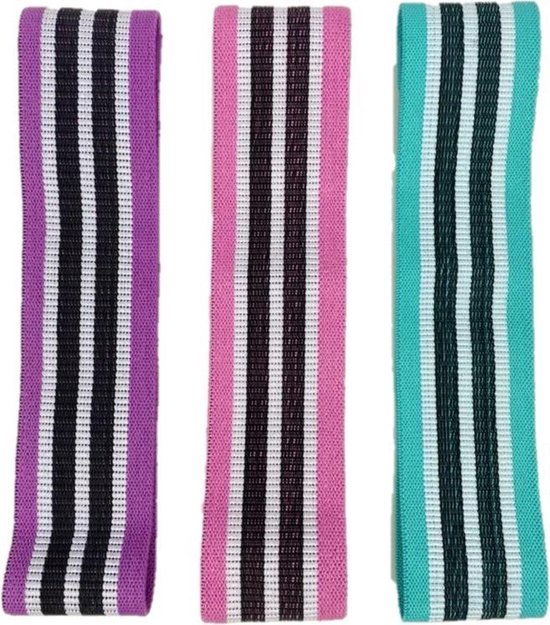 AJ-Sports Weerstandsbanden - Booty Band - Resistance band - Fitness elastiek - Paars/Roze/Cyaan - set van 3 - Fitness - Inclusief handleiding en draagtas