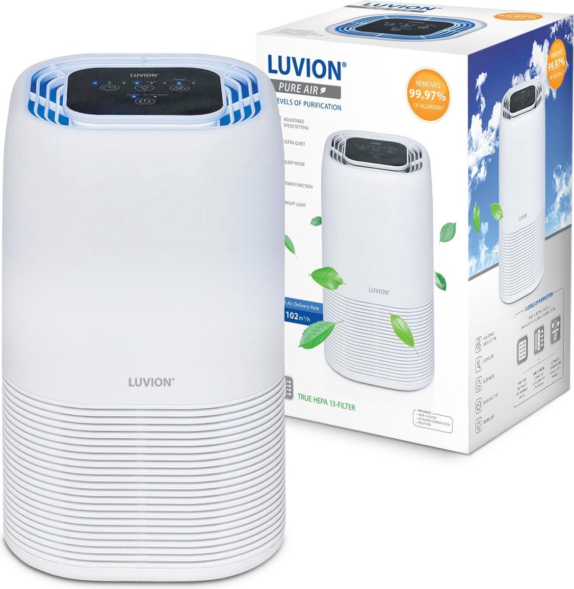 LUVION® Pure Air - HEPA Pro luchtreiniger – speciaal voor de slaap-, baby- en kinderkamer