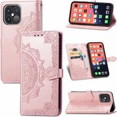Voor iPhone 13 Pro Max Mandala Bloem Reliëf Horizontale Flip Lederen Case met Houder & Drie Kaartsleuven & Portemonnee & Lanyard (Rose Goud)