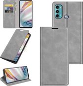 Voor Motorola Moto G60/G40 Fusion Retro-skin Business Magnetische Suction Leather Case met Houder & Kaartsleuven & Portemonnee (Grijs)