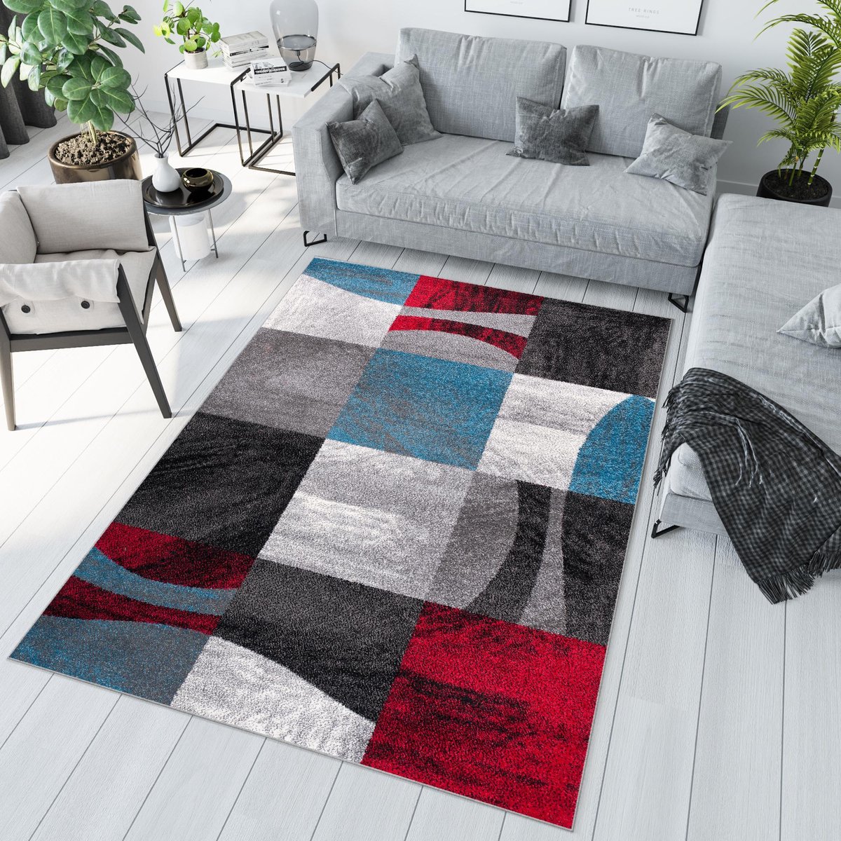 Tapiso Jawa Vloerkleed Grijs Rood Blauw Woonkamer Tapijt Maat- 140x190 Grijs Rood 7