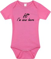 Hi Im new here gender reveal meisje cadeau tekst baby rompertje roze - Kraamcadeau - Babykleding 80 (9-12 maanden)