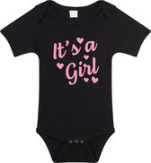 Its a girl gender reveal cadeau tekst baby rompertje zwart meisjes - Kraamcadeau - Babykleding 92 (18-24 maanden)