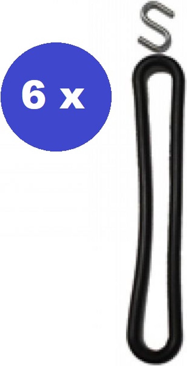 6 x Spanrubber Met S-haak 25 Cm Rubber 8 mm Zwart 6 Stuks | spanrubbers voor tent/ tent elastieken/ spanrubbers 25 cm.