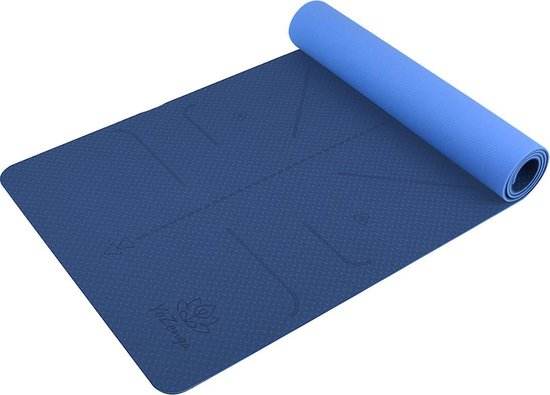 YoZenga Premium yoga mat - sportmat - fitnessmat - extra dik| TPE - Lotus Night blue/light blue - Inclusief Draagriem van YoZenga — afbeelding 3