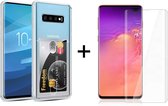 Samsung galaxy S10 Plus hoesje met pasjeshouder transparant shock proof - Full Cover - 1x Samsung S10 Plus screenprotector UV