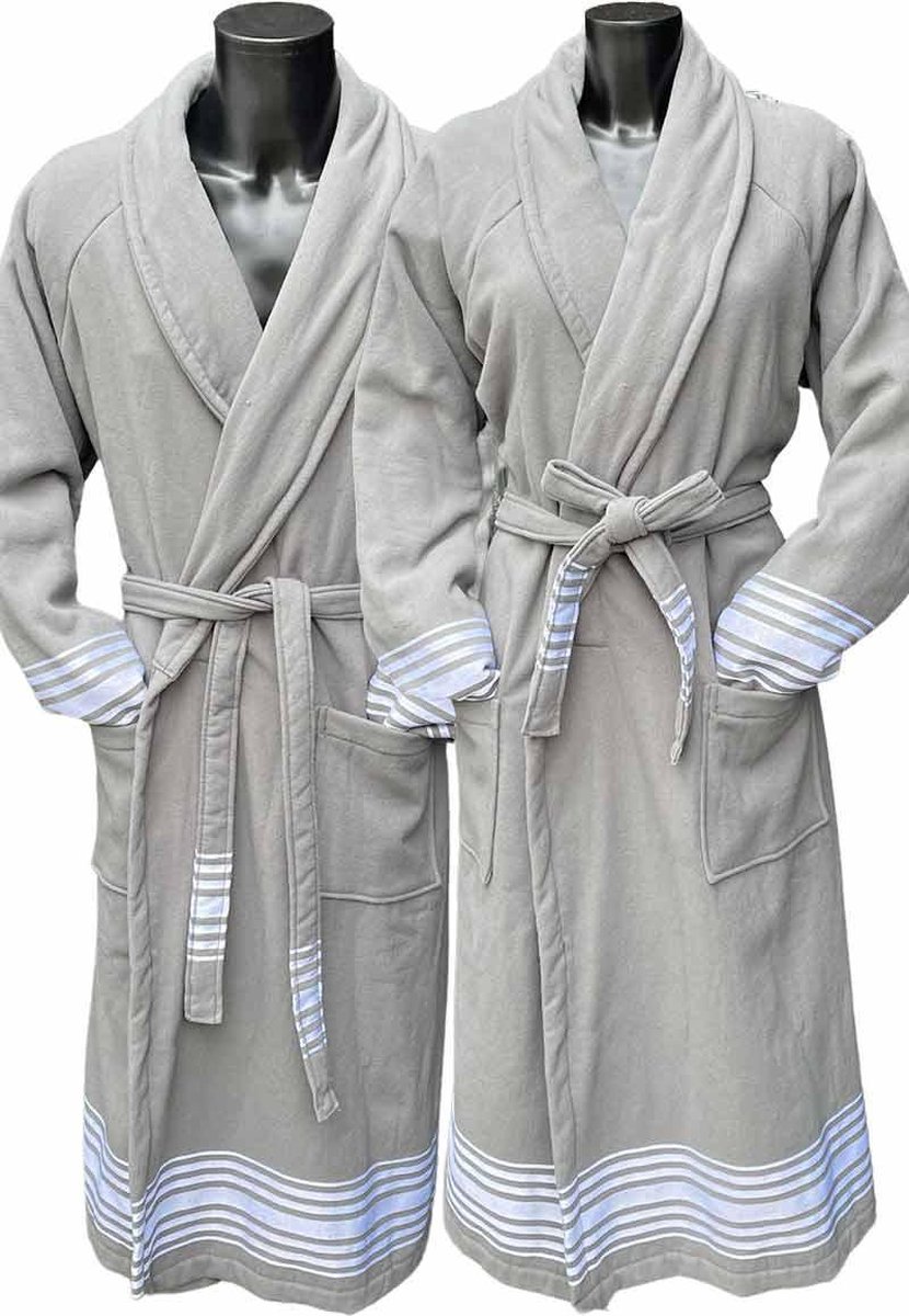 Hamam badjas katoen – sauna badjas hamam voor dames & heren unisex – sjaalkraag – hammam ochtendjas kamerjas - grijs S/M